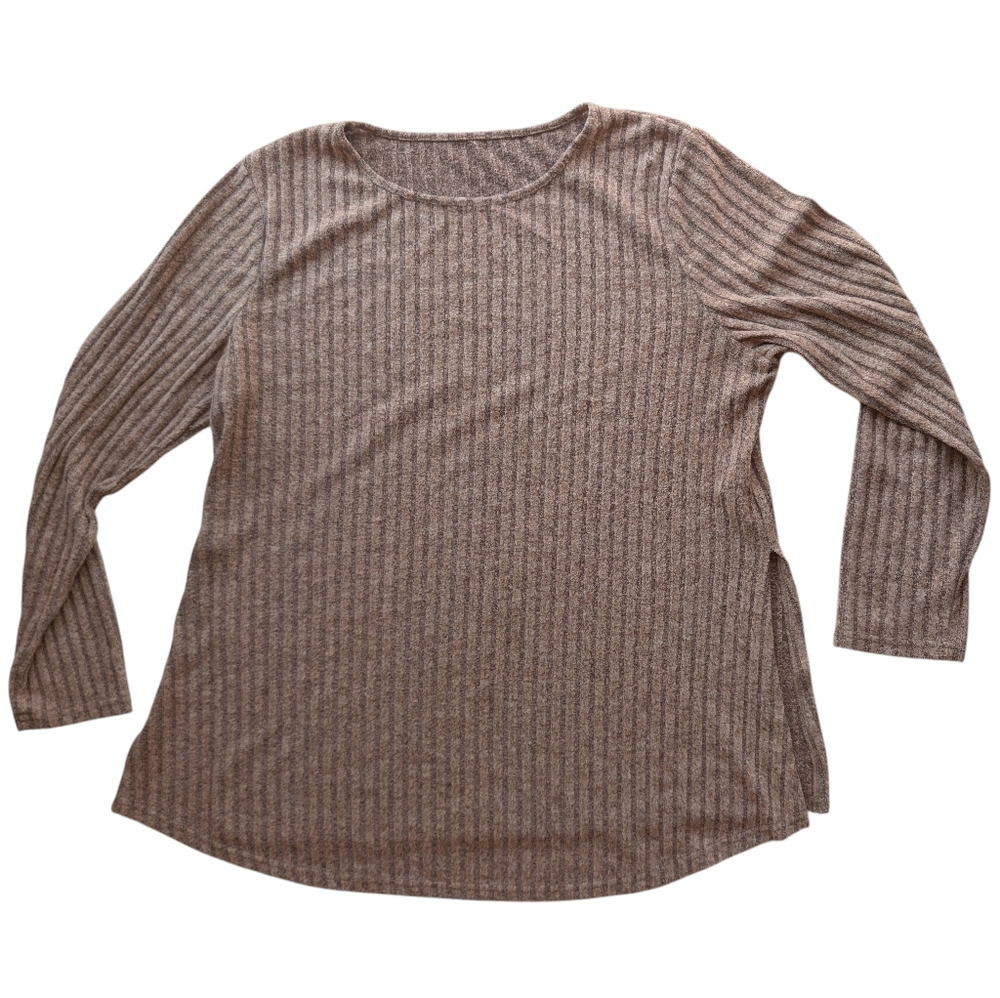 Brown Ribbed Long Sleeve Top Women's XXL Plus‎ Size Curvy